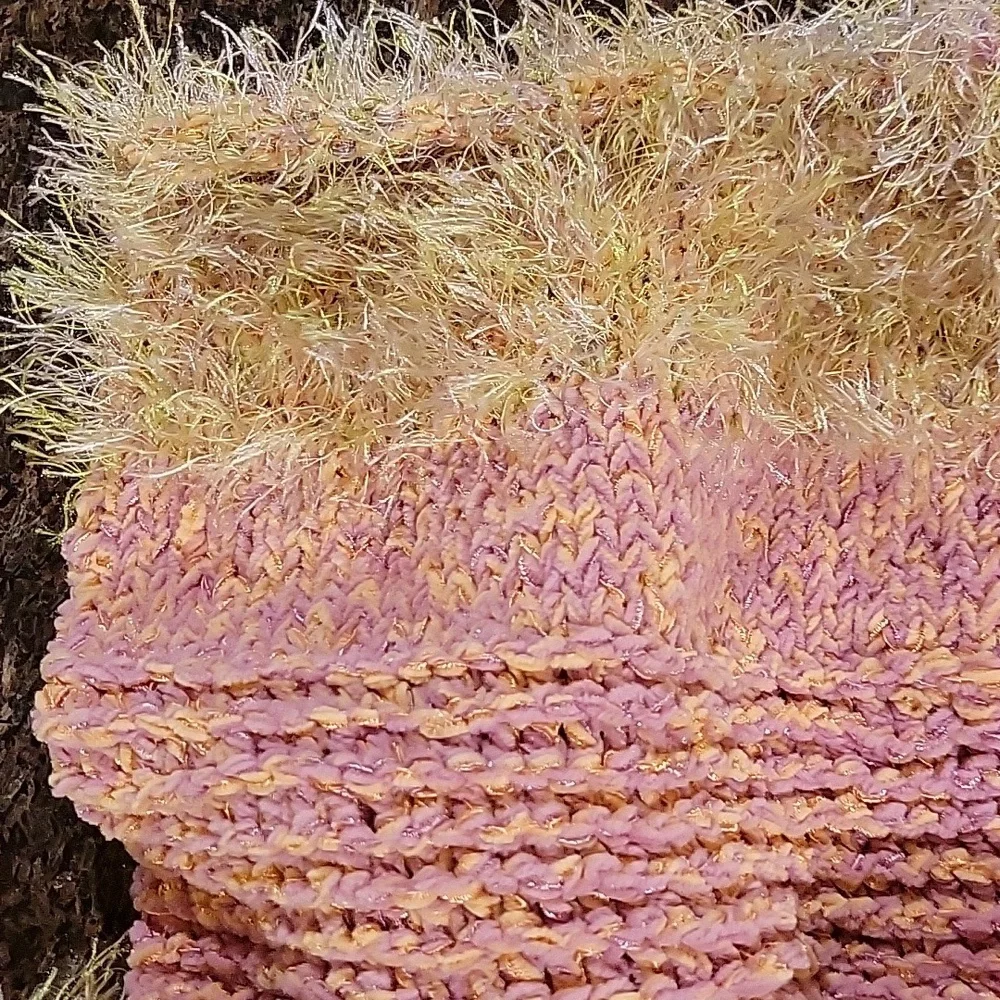 Hand knitted backpack with eyelash and velvety yarns - Handmade